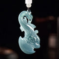 Natural Emerald Blue Water Dragon Phoenix Ax , Ice , Pendant for Men and Women, Jade Ornament