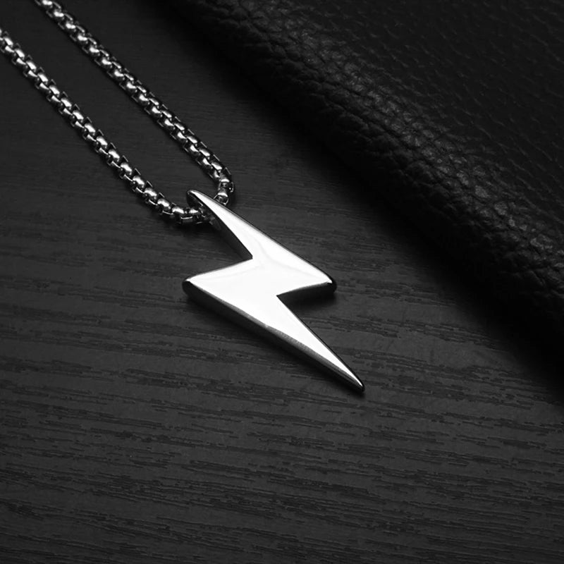 1PC Fashion Simple Stainless Steel Geometic Lightning Necklace for Men Jewelry Birthday Gift for Him