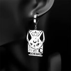 Cat Silver Earrings Gothic Witch Moon Long Hoop