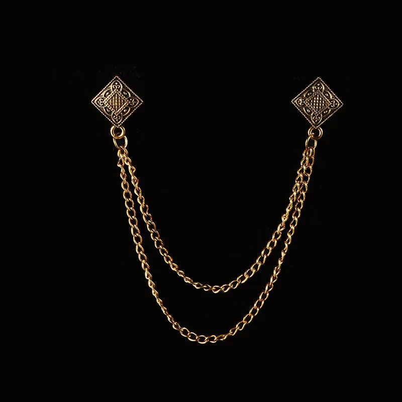 Vintage Double Chain Tassel Brooch — Lapel Pin Suit Badge