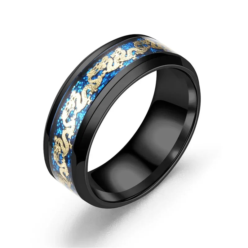 Luxury Stainless Steel Dragon Ring for Men And Women Blue Black Snake Design Fashion Jewelry for Pride Party Halloween Gifts
