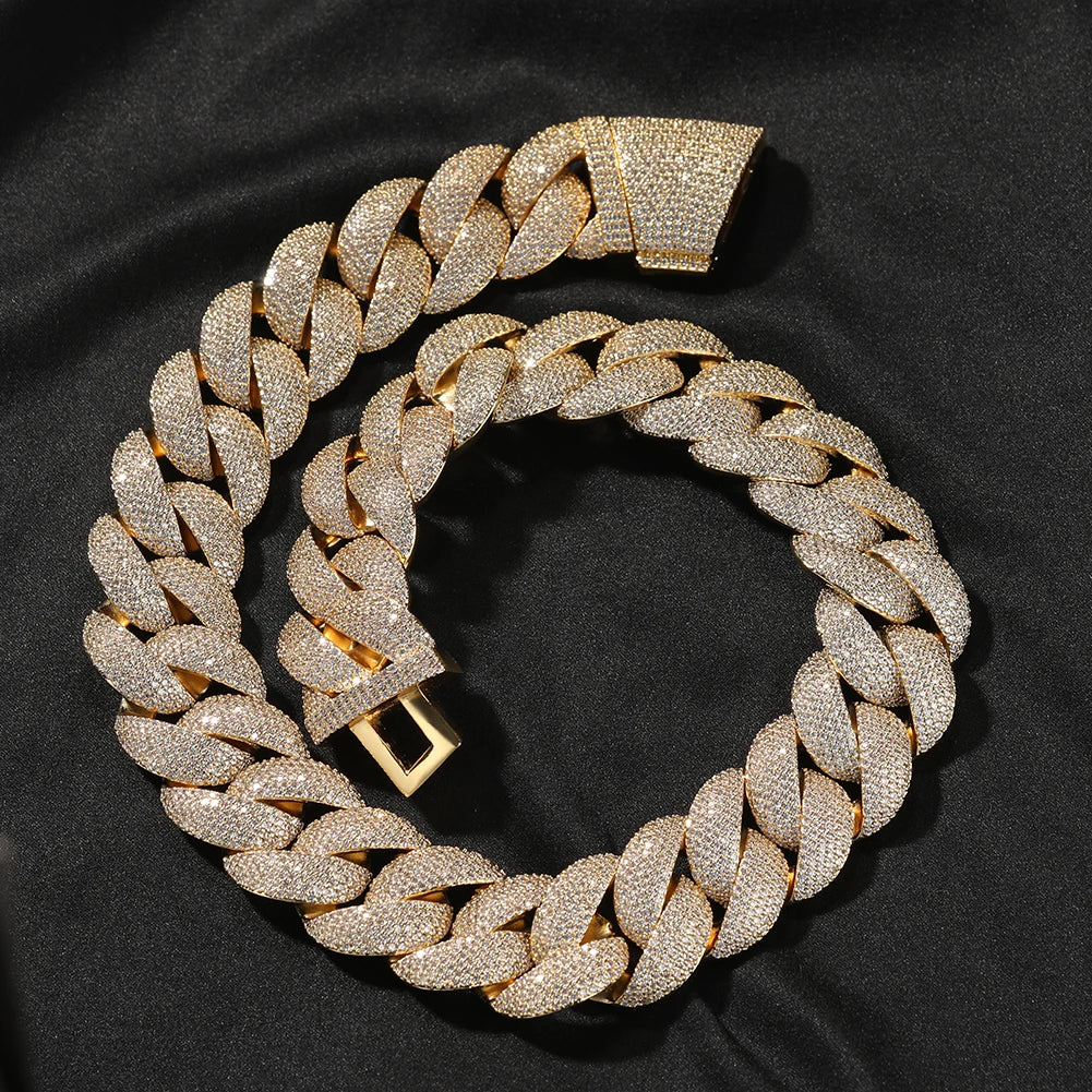 THE BLING KING 24MM Heavy Bubble Cuban Chain Necklace For Men Micro Paved Cubic Zirconia Deluxe Choker Rock Hip Hop