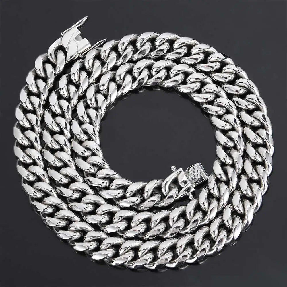 6/8/10/12/14/16MM Hip Hop Cuban Link Necklace For Men Stainless Steel Miami Fashion Jewelry Thick And Thin Rainbow