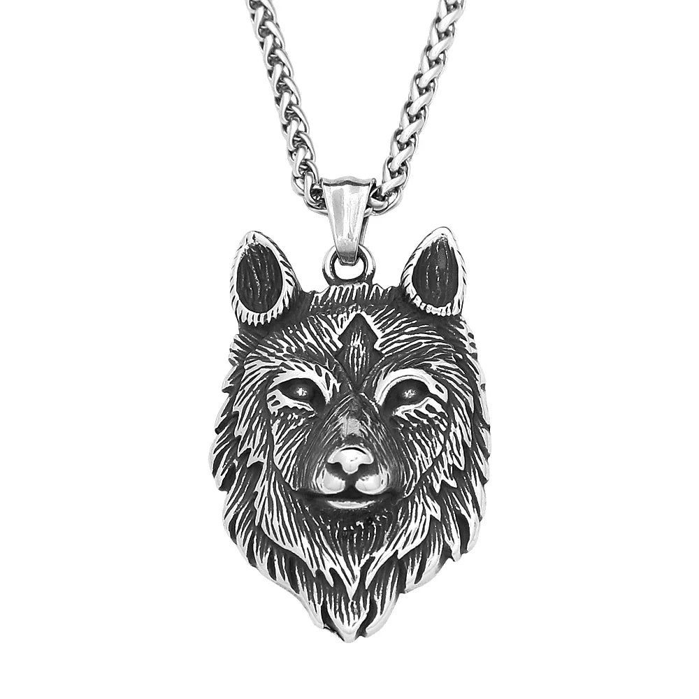 Vintage Nordic Wolf Head Pendant Stainless Steel Viking Animal Necklace For Men Women Unique Amulet Jewelry Gifts