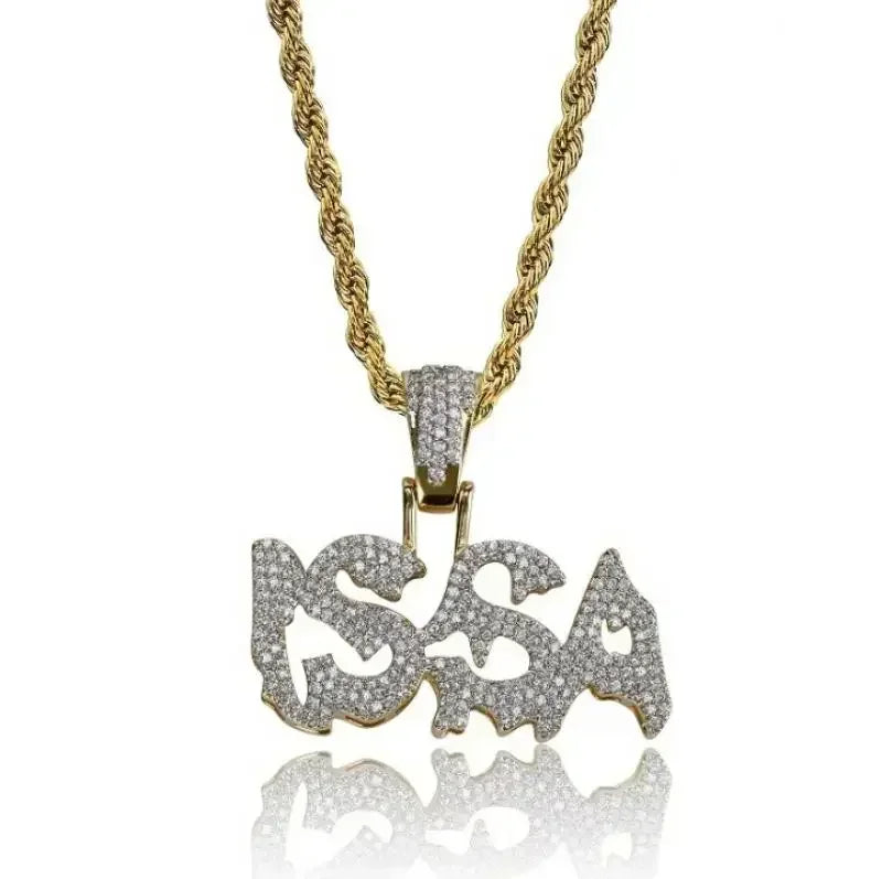Bling Iced Out Savage Pendant Cubic Zirconia Letter Necklace for Men Women Hip Hop Rock Rap Party Jewelry