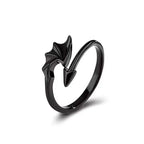 Gothic Angel & Devil Wings Open Ring — Vampire, Black & Silver