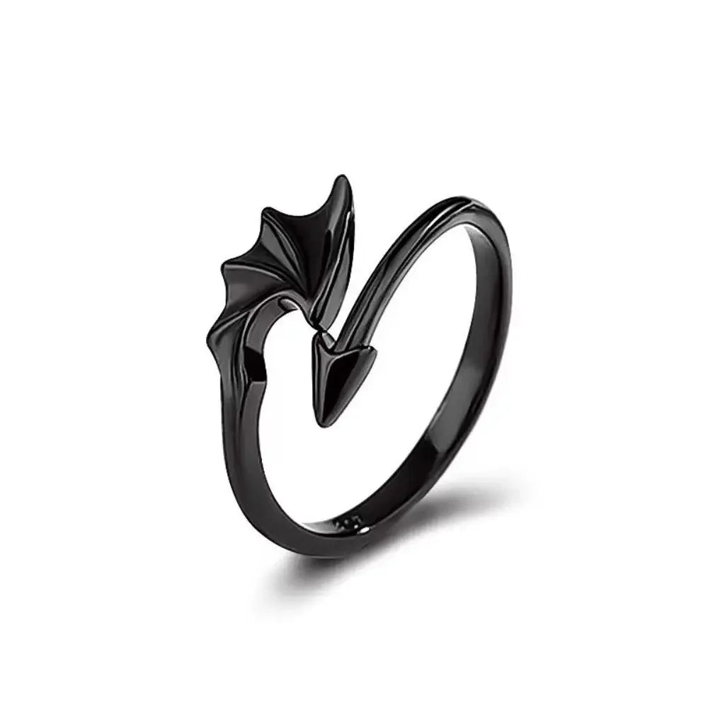 Gothic Angel & Devil Wings Open Ring — Vampire, Black & Silver