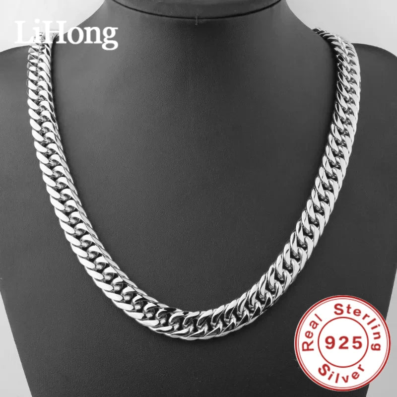 925 Sterling Silver 45-60cm 10mm Cuban Chain Necklace For Man Fashion Jewelry Trend Personality Hip Hop Trendsetter