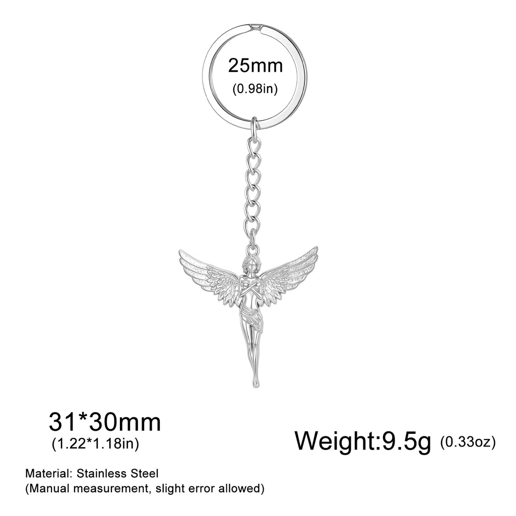 Kkjoy 3D Powder Cast Angel Goddess Keychain Stainless Steel Wing Guardian Angel Pendant Bag Accessories Creative Gift
