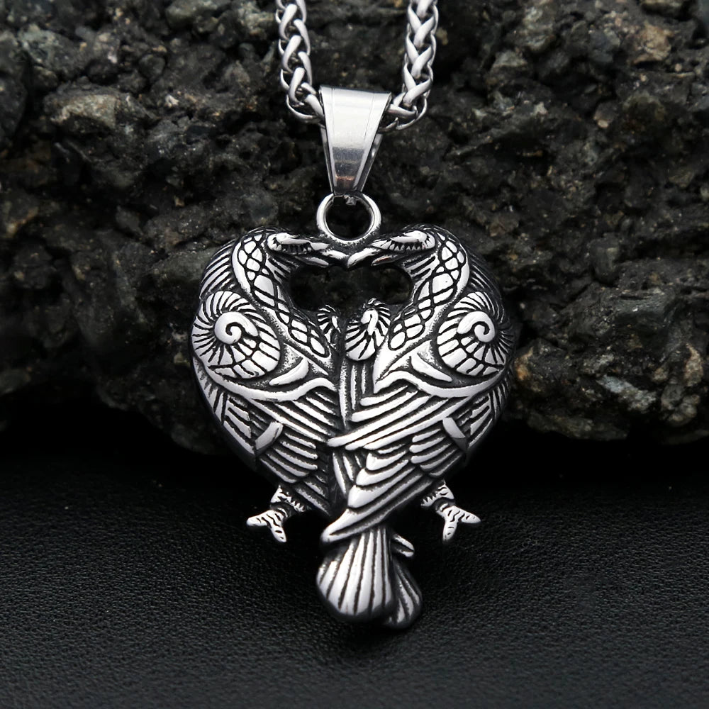 Odin Double Raven Pendant — Stainless Steel