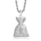 Iced Out Dollar Money Bag Pendant Necklace Hip Hop Full Zircon Unisex Cuban Chain Nightclub Party Jewelry Birthday Gift For Men