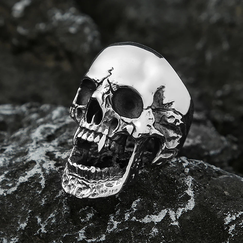 High Polish Gothic Vampire Skull Rings For Men Heavy Skull Stainless Steel Biker Ring Punk Motorcyclist Jewelry Gift