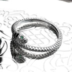Snake Silver Ring Sterling Green Zircons Eye Matte