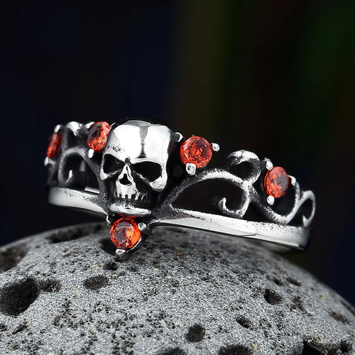 316L Stainless Steel Gothic Accessories Lost Skull Ring With Red Stone For Man Women Punk Jewelry Couple Or Women Gift