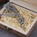 Nordic viking rune with Open Round Clasp pendant necklace stainless steel chain with wood box