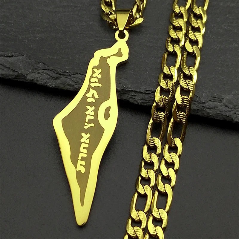Israel-Palestine Map Pendant Necklace — Gold-Tone