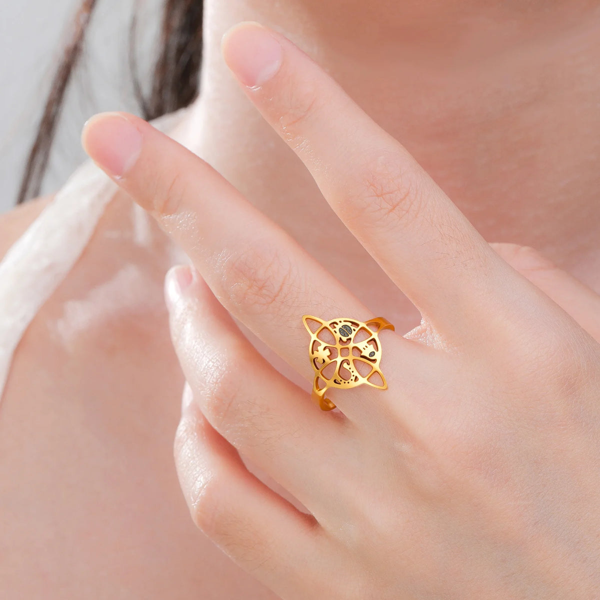 Witch Knot Hollow Adjustable Ring — Stainless Steel Band