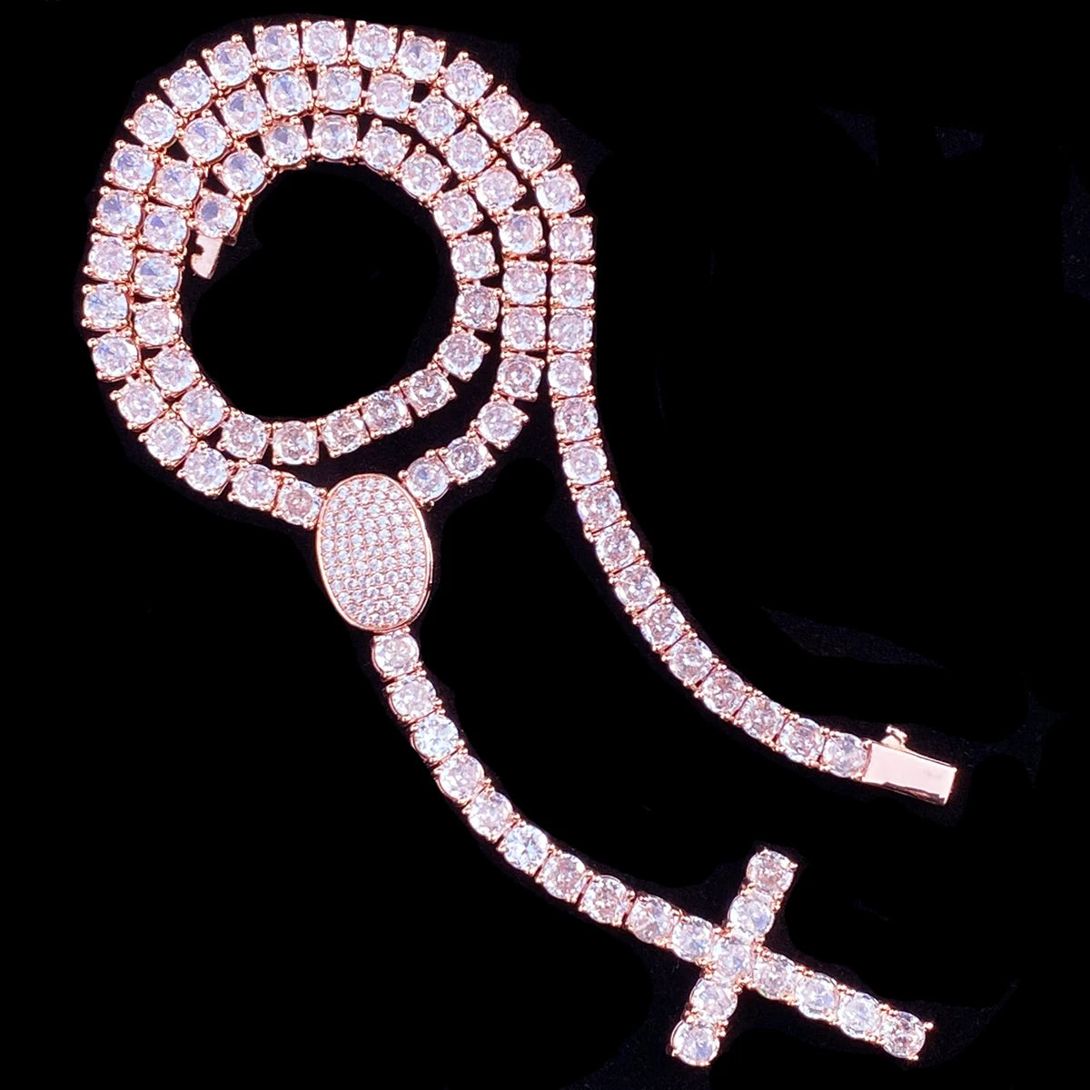 Aokaishen Tennis chain Necklace Choker Cross Drip for Men 5A Prong Setting Cubic Zirconia Copper Gold Plated Hip Hop Jewelry