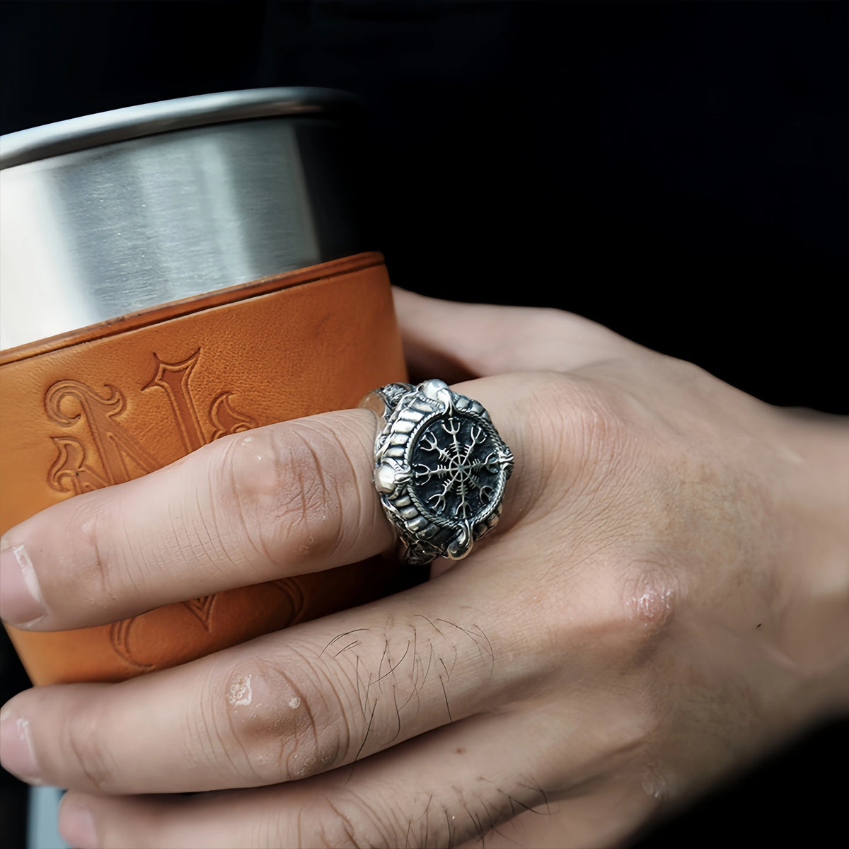Vegvisir Viking Compass Ring, Silver-Tone — Copper Alloy