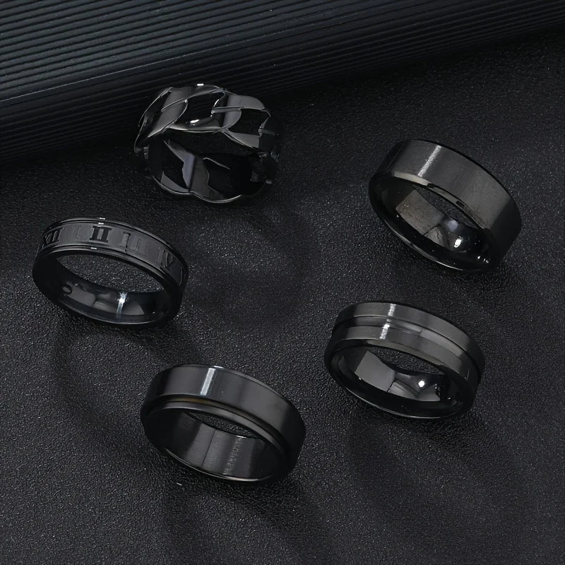 Roman Numeral Spinner Ring Set — Stainless Steel