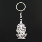 Ganesha Elephant Keychain — Antique Silver-Tone, 62x32mm