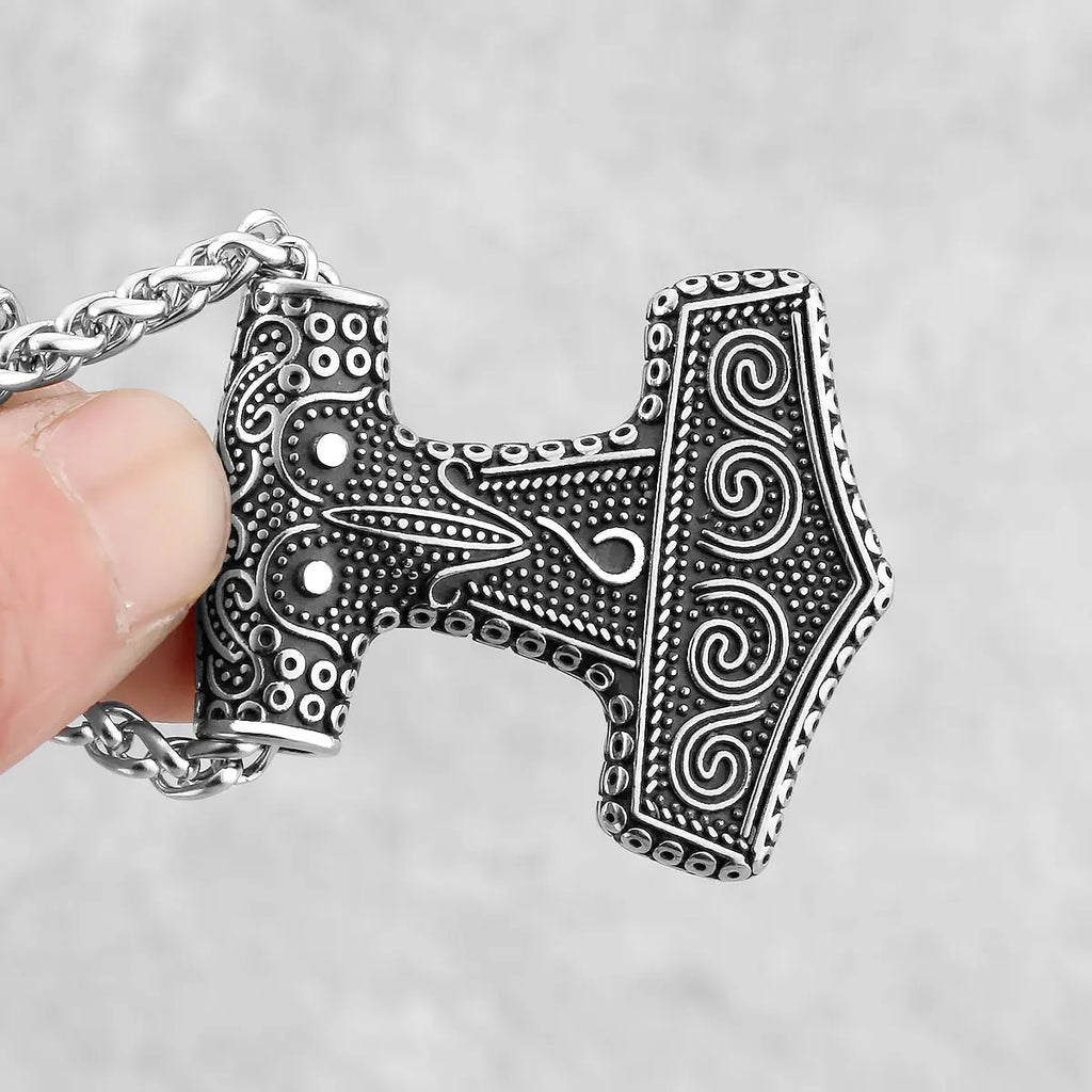 316L Stainless Steel Viking Thor Hammer Pendant Necklace Men Norse Viking Celtic Odin Raven Necklace Amulet Jewelry
