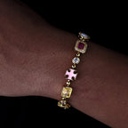 Cross Chain Necklace Iced Out Colorful Gemstone