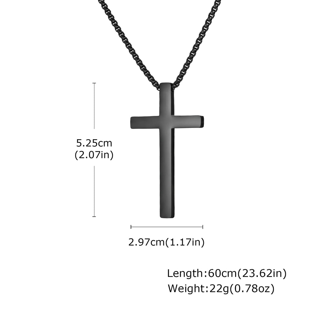 Vnox 60cm Box Chain Cross Pendant Necklaces for Men, Simple Plain Black Silver Gold Color Stainless Steel Thick Cross Collars