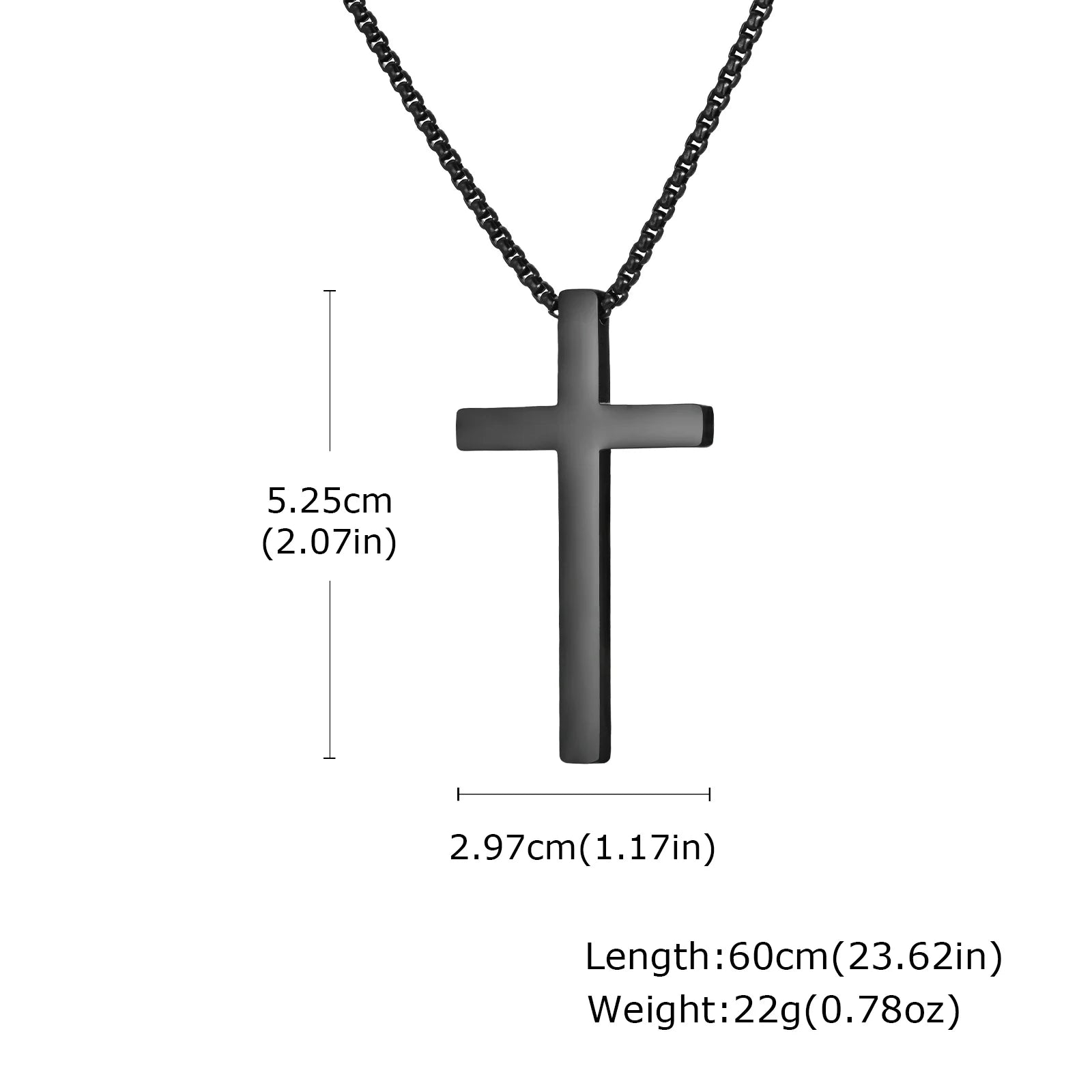 Vnox 60cm Box Chain Cross Pendant Necklaces for Men, Simple Plain Black Silver Gold Color Stainless Steel Thick Cross Collars