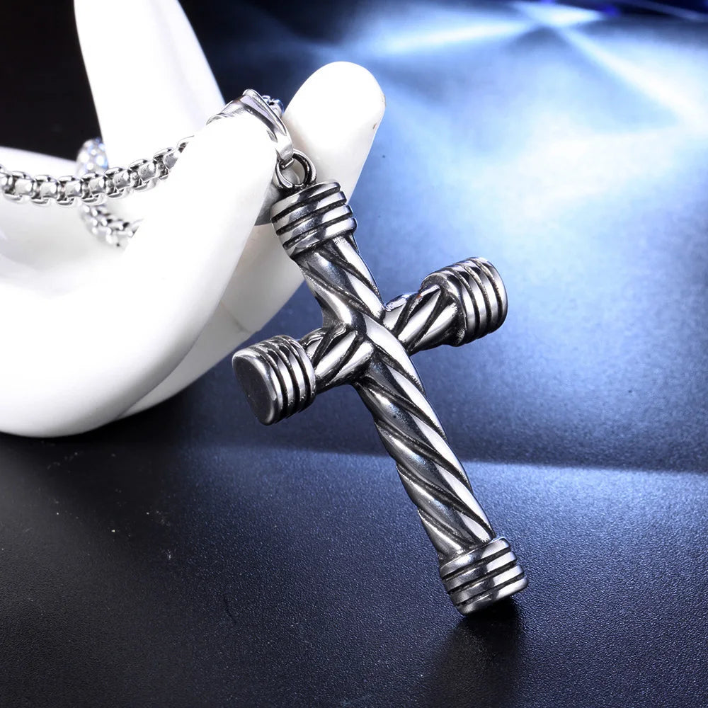 Korean Version Of Simple Stainless Steel Cross Necklace Pendant Men Fashion Christian Believer Pendant Punk Jewelry Gift