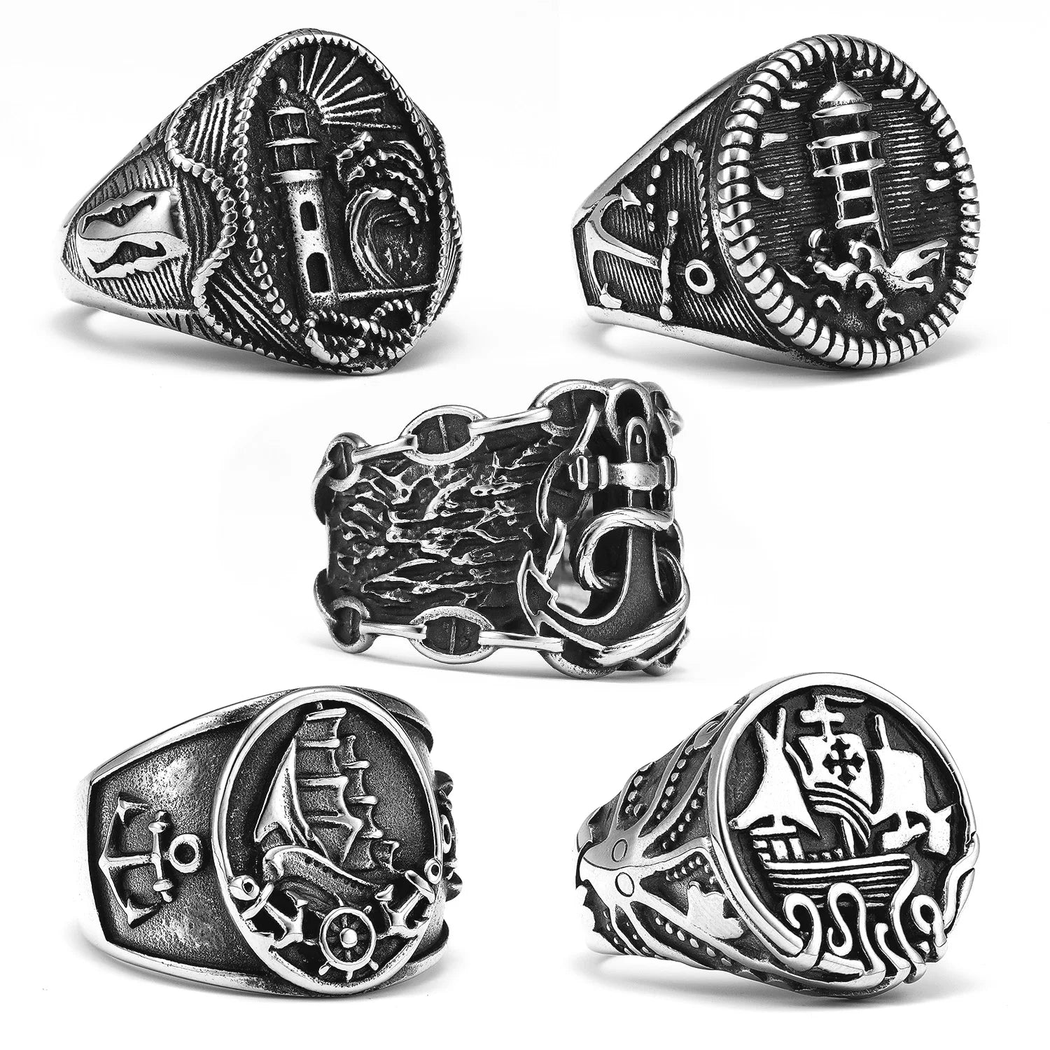 Anchor Lighthouse Ring — Stainless Steel