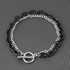 Stainless Steel Cuban Chain Bracelet For Men OT Buckle Double Layer Link Braslet Bangle Casual Accessories Pulseria Hombre Joias