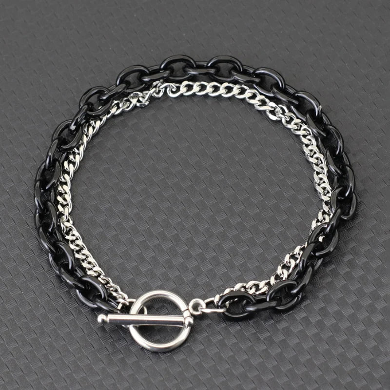 Stainless Steel Cuban Chain Bracelet For Men OT Buckle Double Layer Link Braslet Bangle Casual Accessories Pulseria Hombre Joias