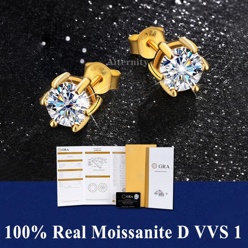 Moissanite Studs Earrings Pass Diamond tester Pen For Men Women 18K Platinum Plated Bride Wedding Gemstone 925 Silver Earrings