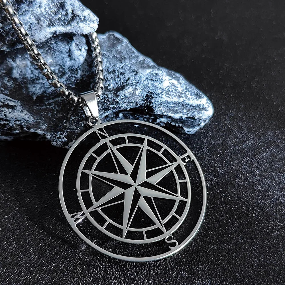 Viking Compass Anchor Pendant Necklace — Gold
