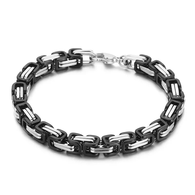 Fongten 4/5/6/8mm Byzantium Bracelet For Men Stainless Steel Box Chain Wirstband Charm Men Bangle Bracelets Jewelry