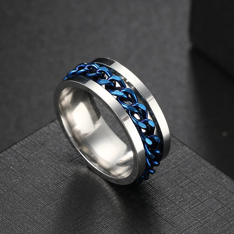 Anxiety Fidget Rings For Men Spining Titanium Stainless Steel Colorfully Spinner Rotatable Chain Jewelry Rotating Rings
