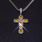 Cross Pendant Necklace Iced Out Yellow CZ