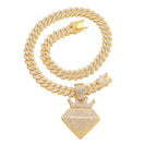 Hip Hop Iced Out Crown Pendant Necklace With 13mm Rhinestone Cuban Chain Bling Necklaces Men Women Fashion Charm