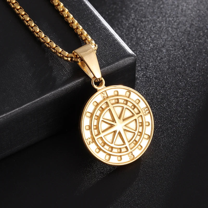Vegvisir Nordic Rune Compass Pendant Necklace — Zinc Alloy