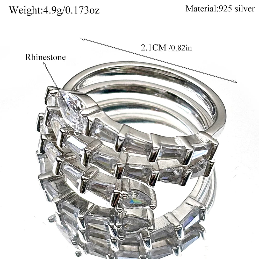 Silver Ring Sterling Full Rhinestones Multi-layer