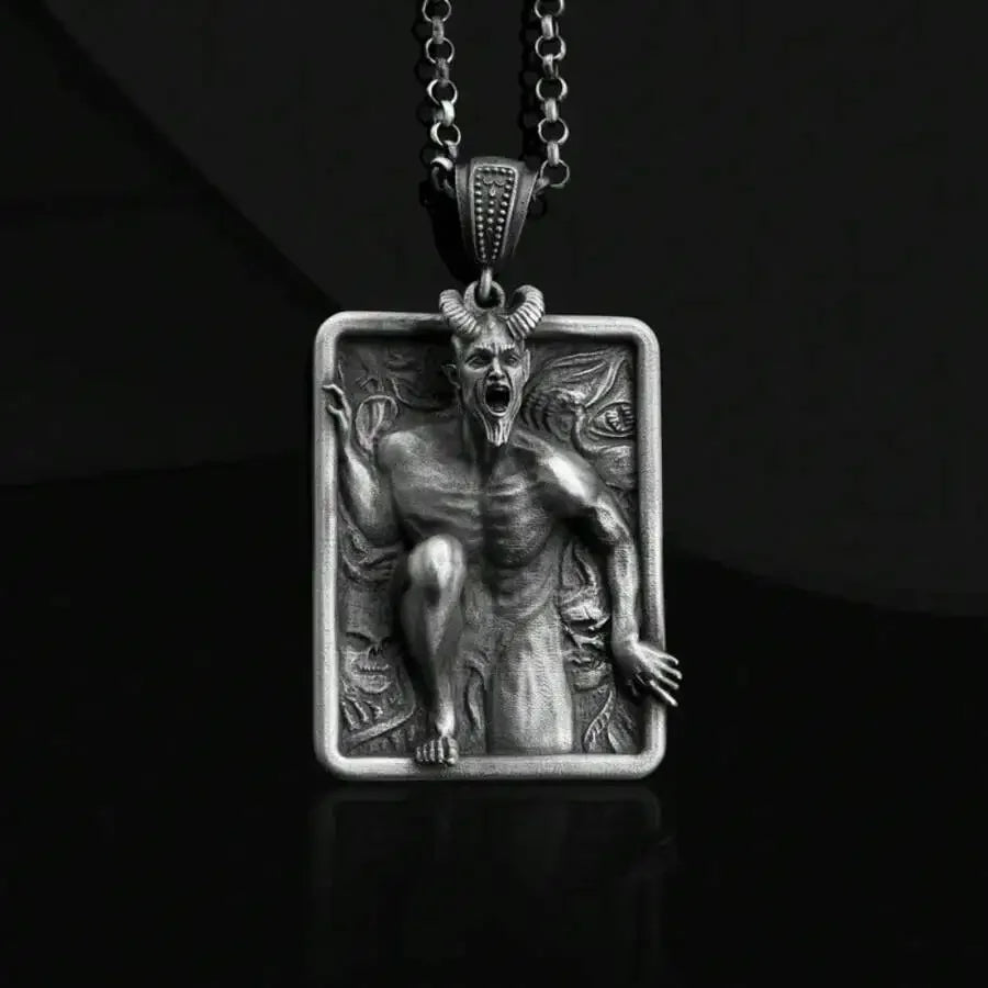 Gothic Demon Square Tag Pendant Necklace Vintage