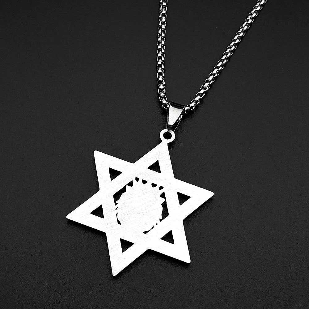 Star of David Lion of Judah Pendant Necklace — Gold-Tone Steel