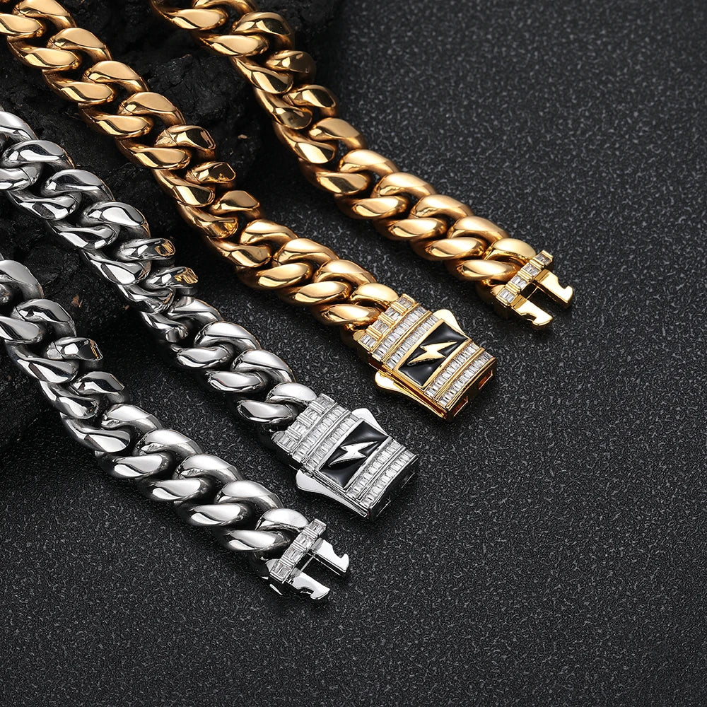 Iced Out Cuban Chain Necklace Stainless Steel 12MM