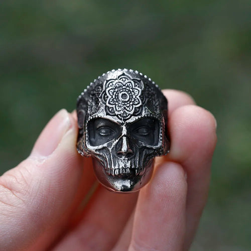 316L Stainless Steel Skull Pattern Gothic Biker Ring