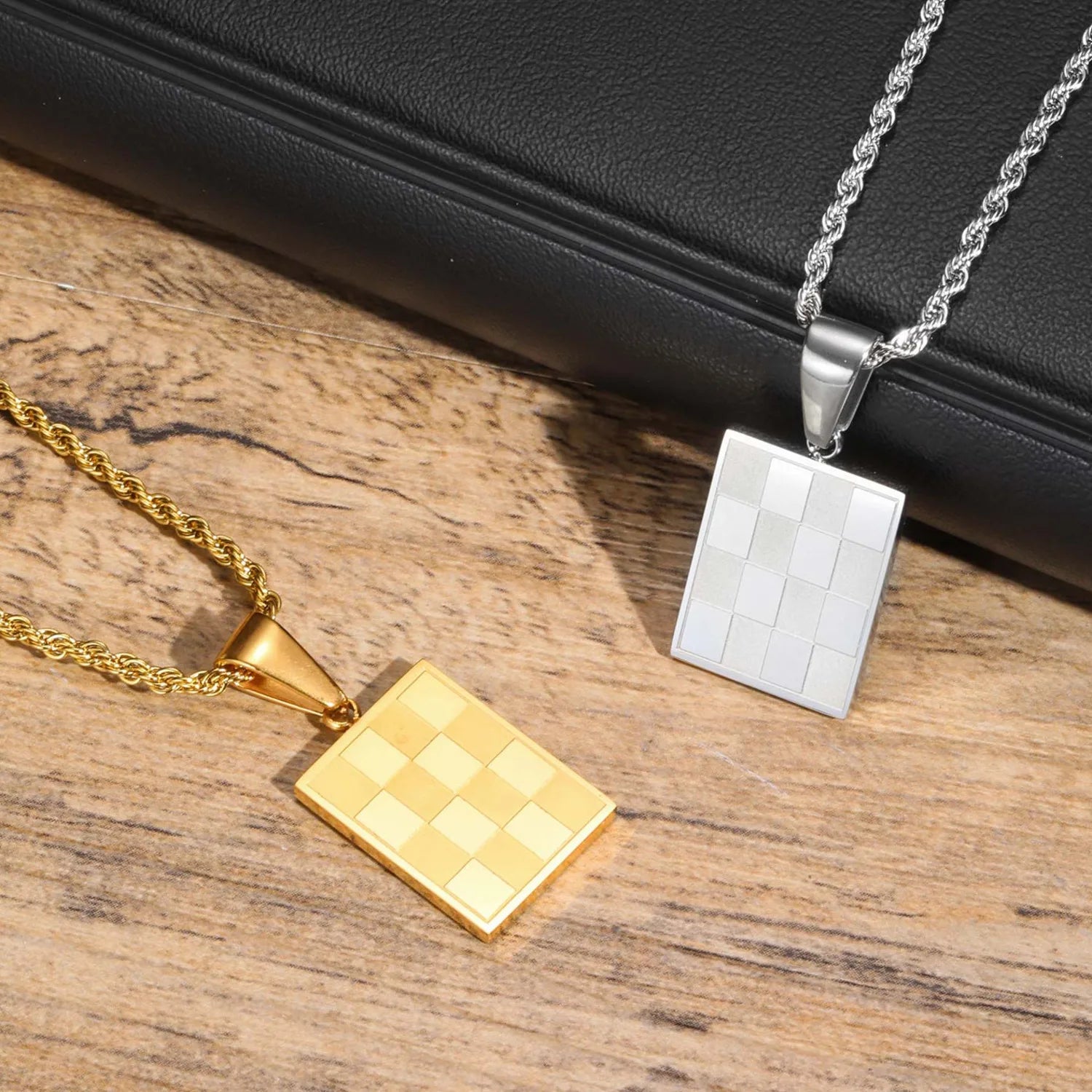 Chessboard Square Pendant — Gold