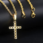 Cross Pendant Rope Chain Necklace Iced Out CZ