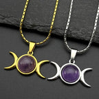 Moon Gold Pendant Witchcraft Triple Amethyst Wicca