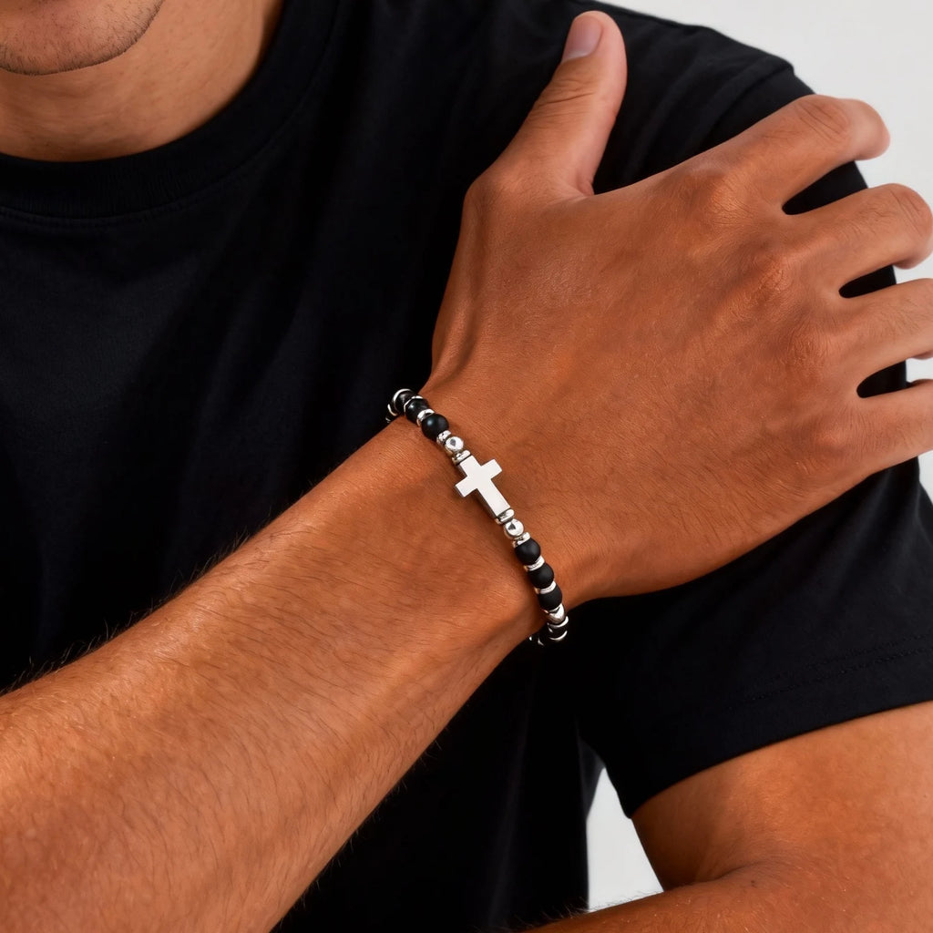 Cross Charm Stone Beaded Bracelet