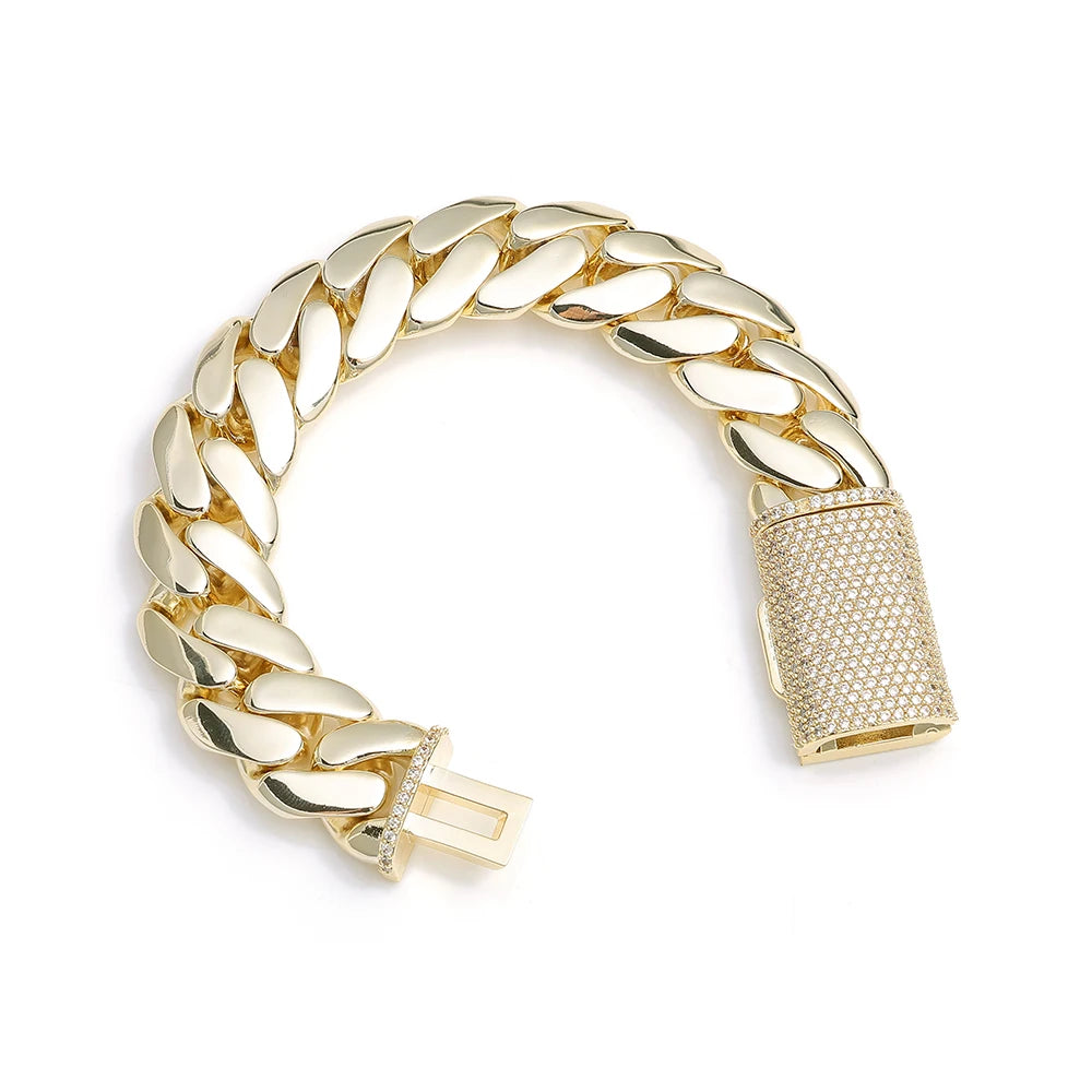 NY Hip Hop Bling Miami Cuban Link Necklace Bracelet For Men 8/12/15/20MM Brass Zircon Fashion Jewelry Party Gift